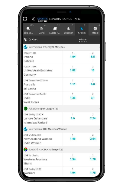 Android or Apple iOS crikcet betting app.
