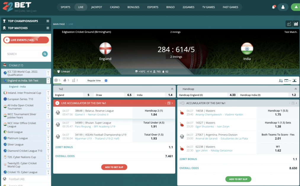 22bet betting